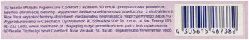 Tył różowego opakowania wkładek higienicznych z aloesem 50 szt. z kodem kreskowym i polskim opisem.