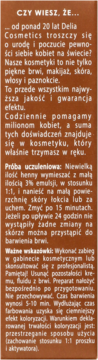Panel z brązowym tłem i białym tekstem: instrukcje użycia Delia Cosmetics henna do brwi, w tym test alergiczny.