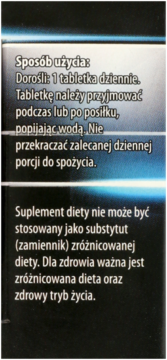 Bok opakowania suplementu MenMag magnez, z białym tekstem: sposób użycia, dawkowanie i ostrzeżenia.