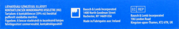 Biały tekst firm Bausch & Lomb, adresy i logo na niebieskim tle, dolna sekcja informacyjna.
