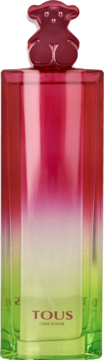 Perfumy Tous Gems Power, flakon z gradientem zieleni i fuksji, z korkiem w kształcie misia Tous. Widok z przodu.