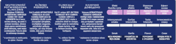 Infografika Oral-B na niebieskim tle z białym tekstem i różowymi wskaźnikami, porównująca cechy produktu.