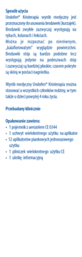 Undofen Krioterapia: widok tekstu z instrukcją użycia, opisem usuwania brodawek i zawartością opakowania.