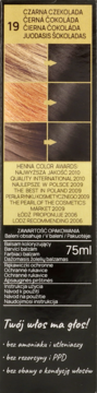 Tył opakowania Henna Color 19 Czarna Czekolada, balsam koloryzujący 75ml, bez amoniaku i PPD.
