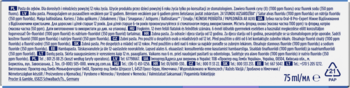 Tył opakowania pasty Oral-B Pro-Expert Whitening z wielojęzycznym opisem produktu i symbolem recyklingu, 75ml.