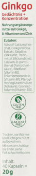 Białe opakowanie suplementu Ginkgo biloba na pamięć i koncentrację, z czerwonym logo i zielonym tekstem, widok z przodu.