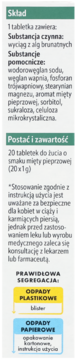 Altapharma Bloker zgagi, 20 tabletek do żucia, panel boczny z pełnym składem i informacją o segregacji odpadów.