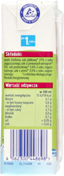 Tył kartonu HIPP BIO Sok Jabłka - Czerwone owoce, z czytelną tabelą wartości odżywczych i kodem EAN.