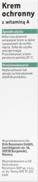 Tył opakowania Kremu ochronnego Altapharma z witaminą A, ze szczegółami użycia i składnikami dla skóry suchej.