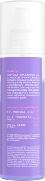 Tył fioletowej butelki OnlyBio odżywki dwufazowej do włosów, z tekstem o działaniu wygładzająco-nawilżającym.