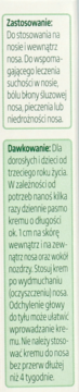 Ulotka kremu do nosa Altapharma na zielonym tle, z nagłówkami 'Zastosowanie' i 'Dawkowanie'.
