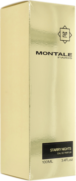 Montale Starry Nights Eau de Parfum w eleganckim złotym opakowaniu 100ml, widok pod kątem z przodu.