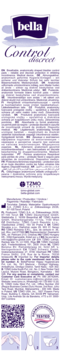 Pionowe opakowanie wkładek urologicznych Bella Control Discreet Ultra Micro+ w bieli i fiolecie, z logo bella.