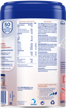 Tył niebiesko-białego opakowania Bebilon PROfutura DUOBIOTIK 5 z etykietą, wartościami odżywczymi i składnikami.