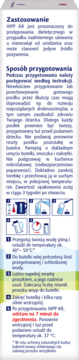 Pionowy panel informacyjny HiPP AR dla niemowląt przeciw ulewaniu, z tekstem i 6 ilustracjami przygotowania.