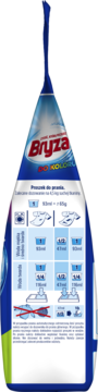 Tył niebiesko-białego opakowania proszku Bryza Color 4w1, z instrukcją prania i dozowania.