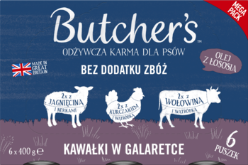 BUTCHER'S ,pełnoporcjowa karma dla psa, odżywcza, w formie kawałków w galaretce,prawa