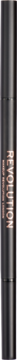 Zoomed-in tekstura kredki do brwi Revolution Precise Brow Pencil: ciemny metal z rozmytymi, brązowymi sekcjami.