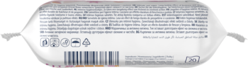 Tył białego opakowania chusteczek Cleanic Soft ULTRA do higieny intymnej z opisem produktu i kodem kreskowym.
