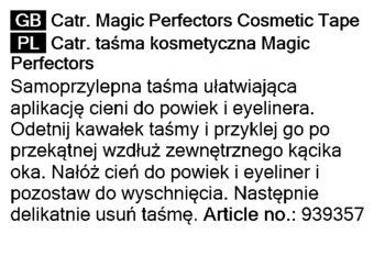 Tekst: instrukcje PL/GB użycia taśmy Catrice Magic Perfectors do precyzyjnej aplikacji cieni/eyelinera.