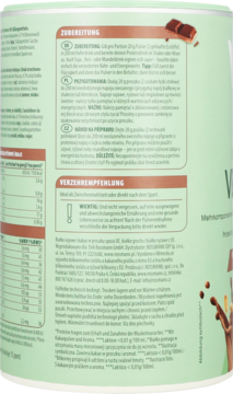 WellMix Vegan Protein czekoladowo-orzechowy, tył zielonego opakowania z etykietą i instrukcjami.