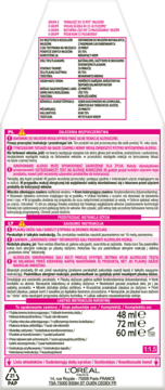 Tył opakowania farby L'Oréal Paris Casting Crème Gloss, różowy panel z polskimi i litewskimi informacjami.