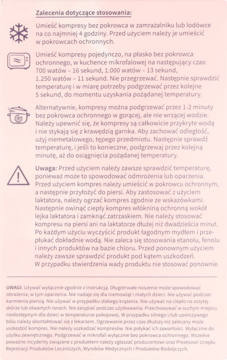 Szczegółowe instrukcje użytkowania kompresów żelowych Babydream Mamas na zimno i ciepło, widok dokumentu.
