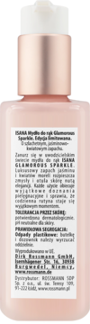Tył mydła ISANA Glamorous Sparkle, różowa butelka z pompką, edycja limitowana, zapach jaśminowy.