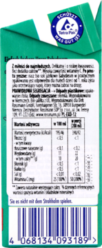 Tył opakowania soku jabłkowego Babydream w zielonym kartoniku Tetra Pak z tabelą wartości odżywczych i kodem EAN.