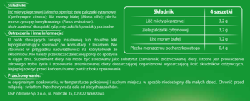 Tył opakowania Xenea Active Regulacja pracy jelit, zielone tło z tabelą składników i dawkowaniem produktu.