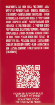 Tył pudru Clarins Ever Matte Loose Powder. Widoczne składniki, QR kod i informacja 'Scan this code'.