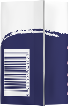 Bok opakowania podpasek probiotycznych ze skrzydełkami, biało-fioletowe, widoczny kod kreskowy.