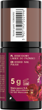 Lakier hybrydowy Stars Otternity, brązowo-czerwona butelka 5g, tył z etykietą i kodem kreskowym.