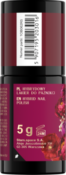 Tył hybrydowego lakieru do paznokci Stars, kolor Otter In Wine, ciemny burgund, 5g, etykieta z kodem kreskowym.