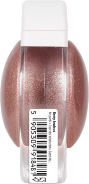 Żelowy topper do makijażu Berry Jealous, miedziany brokat, tył butelki z kodem kreskowym i nazwą.