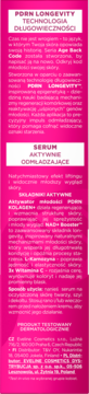 Różowo-białe opakowanie serum PORN LONGEVITY Age Back Code, tył z opisem technologii.