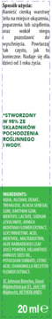 OFF! żel na ukąszenia, tylna etykieta z instrukcją użycia i 99% składników roślinnych, 20 ml.