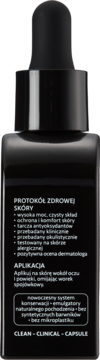 Tył czarnej, kwadratowej butelki Coda Lab EYE LIFTING serum z kroplomierzem i białym tekstem w języku polskim.