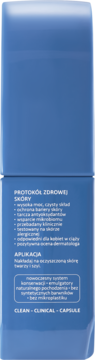 Tył niebieskiego opakowania Coda Lab Hydra Plump serum z opisem "PROTOKÓŁ ZDROWEJ SKÓRY" i "CLEAN".