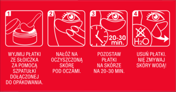 Instrukcja użycia płatków hydrożelowych pod oczy z retinolem: 4 kroki aplikacji na skórę, bez spłukiwania.