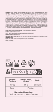 Tył opakowania Medicube PDRN Pink Collagen Toning Pad z listą składników i tabelą recyklingu.