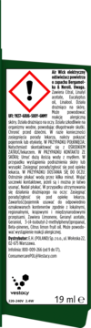 Tył zielonego wkładu Air Wick 19 ml, elektryczny odświeżacz powietrza. Widoczne informacje o składzie i ostrzeżenia.