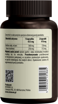 Tył brązowej butelki Intenson Maślan Sodu, z etykietą, która zawiera tabelę składników i dane producenta.