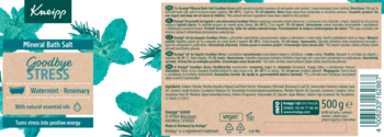 Kneipp Sól do kąpieli Goodbye Stress, z rozmarynem i miętą, beżowe opakowanie 500g, widok przodu i tyłu.