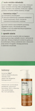 Tołpa dermo body koncentrat wyszczuplający, brązowa butelka z białą pompką i etykietą, widok z przodu na tle reklamy.
