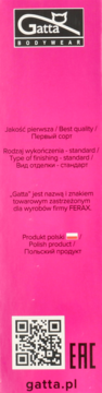 Różowe opakowanie Gatta Bodywear, tył pudełka bielizny Viscose Bikini, jakość pierwsza, produkt polski, z QR kodem.