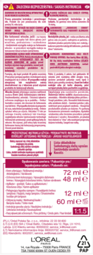 Tył opakowania farby do włosów L'Oréal Excellence Creme z polskimi instrukcjami bezpieczeństwa i listą składników.