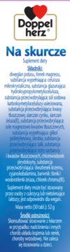 Front niebieskiego opakowania suplementu Doppelherz Na skurcze, z logo i informacjami o składzie i wadze.