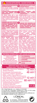Bok opakowania farby do włosów L'Oréal Paris z instrukcjami bezpieczeństwa i listą zawartości.