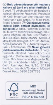 Tył opakowania Fusswohl wymiennych, gruboziarnistych nakładek do elektronicznego pilnika z logo FSC MIX.